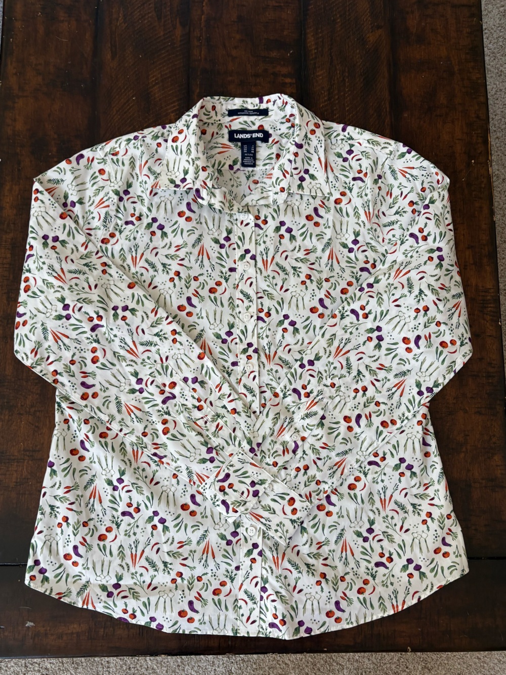 Lands End Vegetable Garden Print Button Down Shirt, Cotton, Petite 8